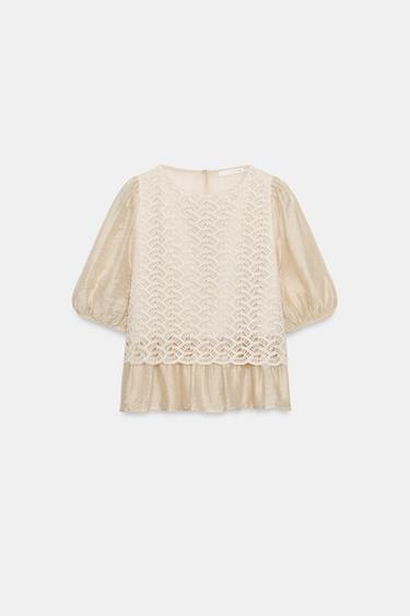 COMBINED CROCHET TOP - Ecru by Zara