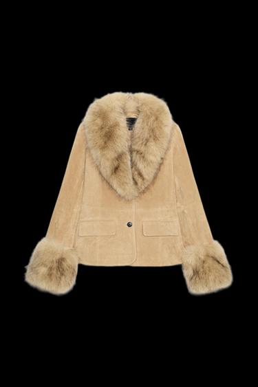FITTED 100% SHEEPSKIN SUEDE BLAZER - Sand by Zara - Image 0