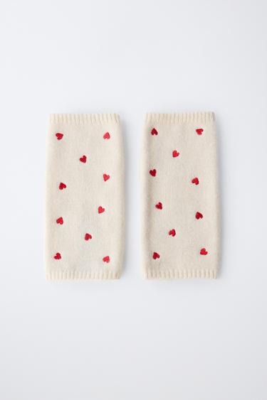 KNIT MITTENS WITH EMBROIDERED HEARTS - Ecru by Zara - Image 3