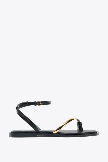 METALLIC-EFFECT STRAP SANDALS - Black by Zara - Image 0