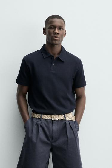WAFFLE-KNIT TEXTURED POLO SHIRT - Navy blue by Zara