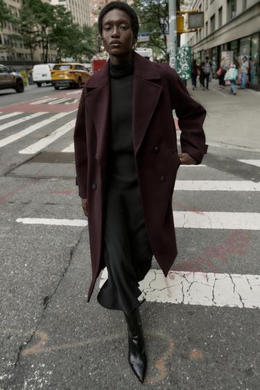 Zara SOFT OVERSIZED COAT - Burgundy