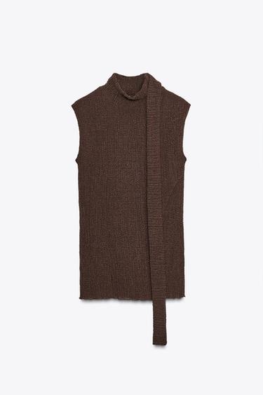 TEXTURED SCARF TOP - Dark brown by Zara - Image 0
