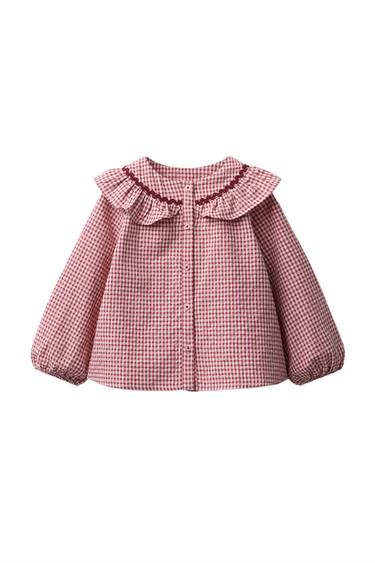CAMISA CUELLO BOBO ONDULINA CUADRO VICHY - Rosado oscuro de Zara