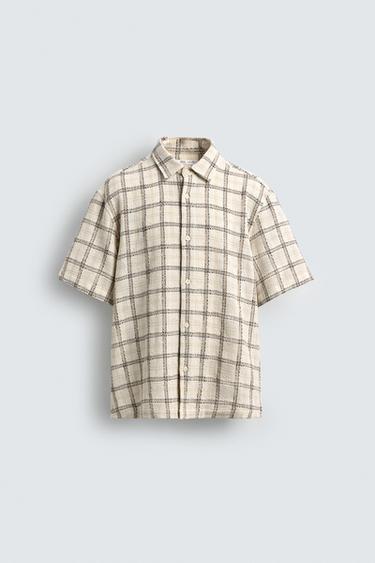 CAMISETA ESTRUCTURA CUADROS - Marrón / Crudo de Zara