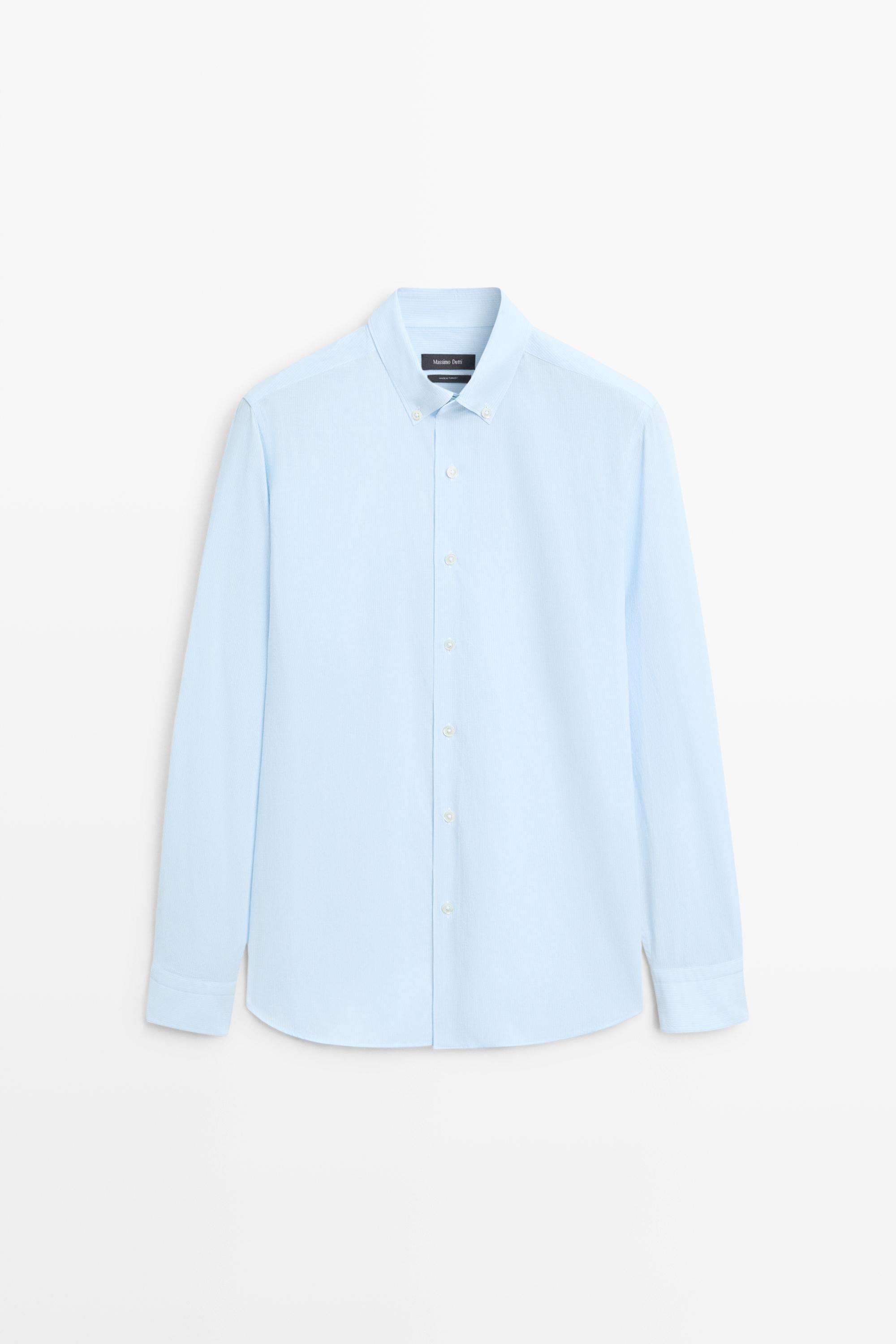 100% Cotton Pinstriped Shirt — Sky blue