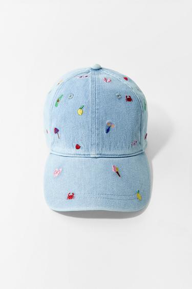 Zara EMBROIDERED DENIM CAP - Blue