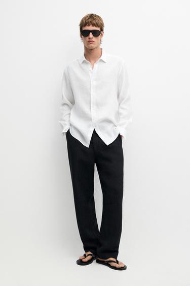 Zara Slim fit 100% linen shirt - White