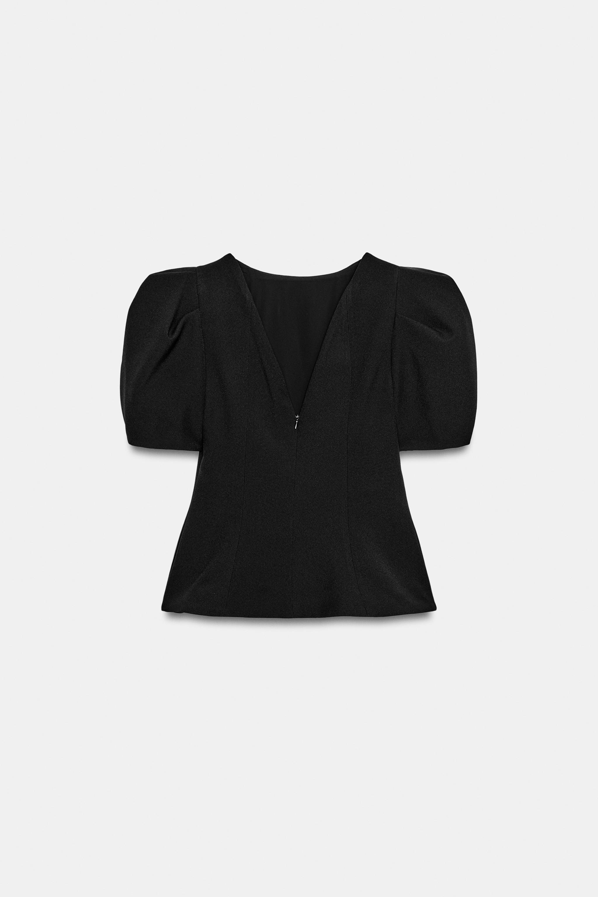 PEARL BOW BALLOON SLEEVE TOP