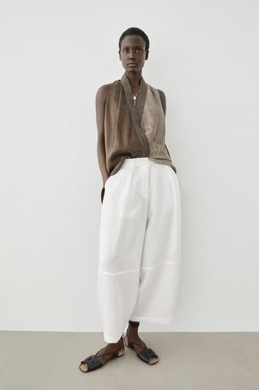 Zara Flowing linen blend pants with seams - White