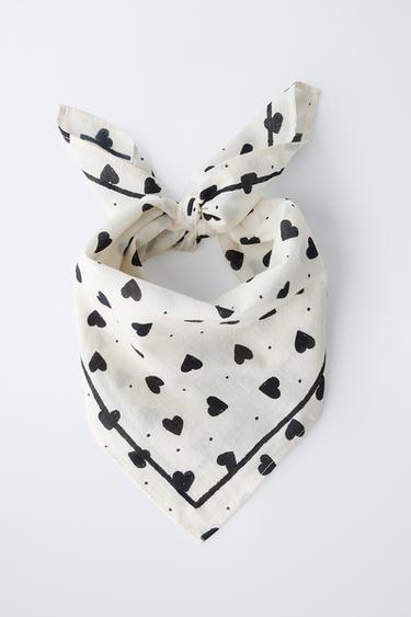 HEART AND POLKA DOT PRINT SQUARE BANDANA - Black by Zara - Image 3