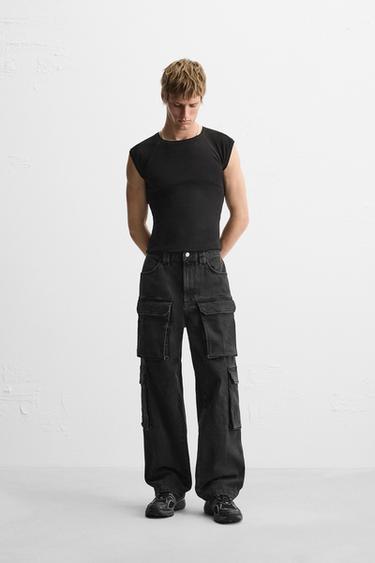 CARGO POCKET DENIM TROUSERS - Black by Zara - Image 0