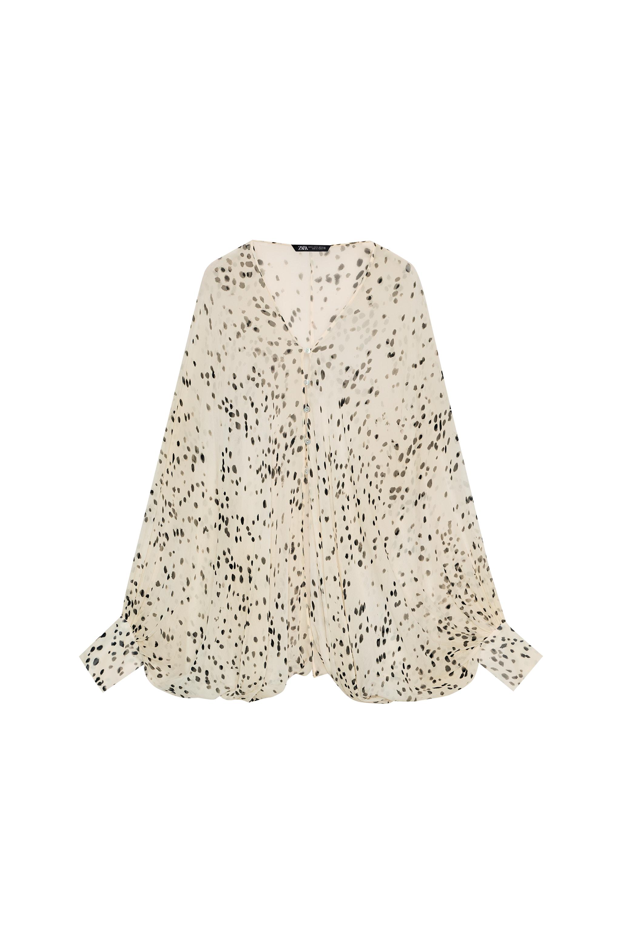 TOP MANGA ABALONADA ESTAMPADO ZW COLLECTION - Cru / Preto | ZARA
