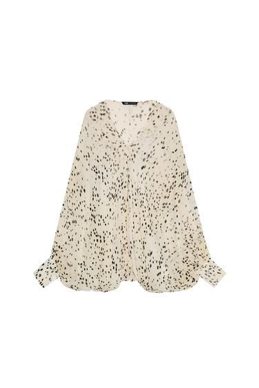 ZW COLLECTION PRINTED PUFF SLEEVE TOP - Ecru / Black by Zara