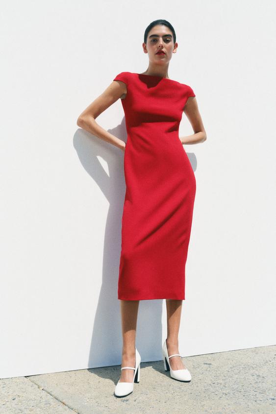 ROBE MIDI CINTRÉE ZW COLLECTION - Rouge | ZARA Suisse / Switzerland