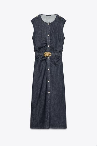 Z1975 DRAPED DENIM MIDI DRESS WITH BELT - Indigo by Zara