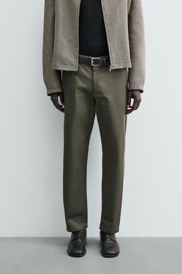 Zara REGULAR FIT CHINO PANTS - Washed green
