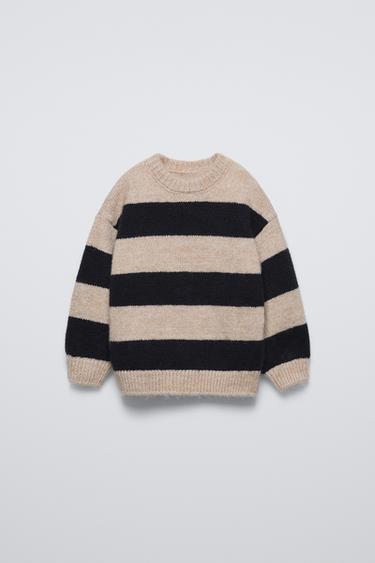 STRIPED KNIT SWEATER - Beige / Navy by Zara