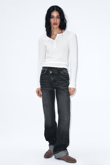 Zara Z.09 STRAIGHT CROSSOVER WAIST HIGH WAIST FULL LENGTH JEANS - Black