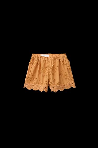 Zara EMBROIDERED LEAF CROCHET SHORTS - Brick - Image 0