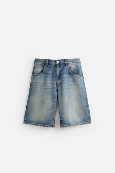 Zara 寬鬆版牛仔百慕達短褲 - 藍色 / 綠色