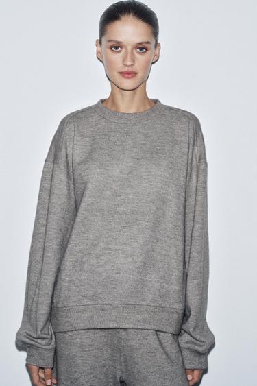Zaras MJUK SWEATSHIRT MED LÅNG ÄRM - Gråprickig