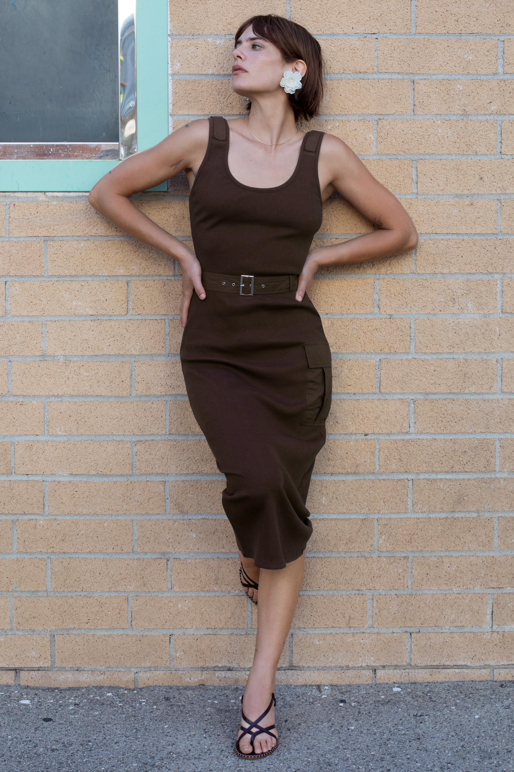 CONTRASTING RIB MIDI DRESS - Brown | ZARA United States