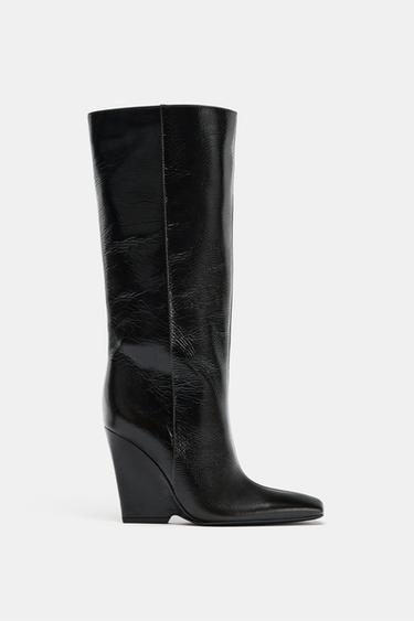 EFFECT WEDGE HEEL BOOTS - Dark Khaki Green by Zara