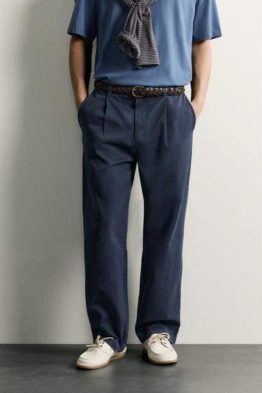 PANTALÓN CHINO STRAIGHT FIT PLIEGUES - Marino de Zara