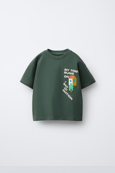 CAMISETA PAISAJE RELIEVE - Verde oscuro de Zara