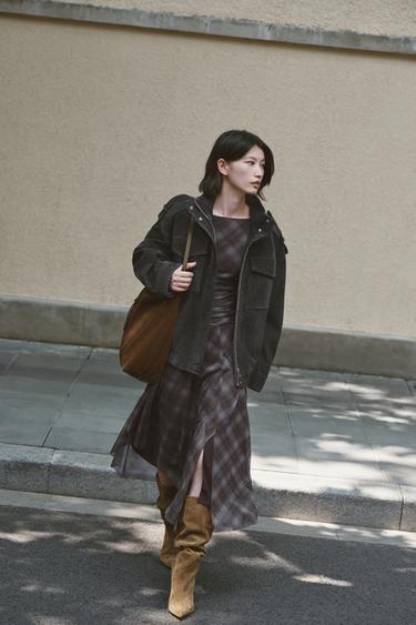 CHECK TULLE DRESS - Brown by Zara