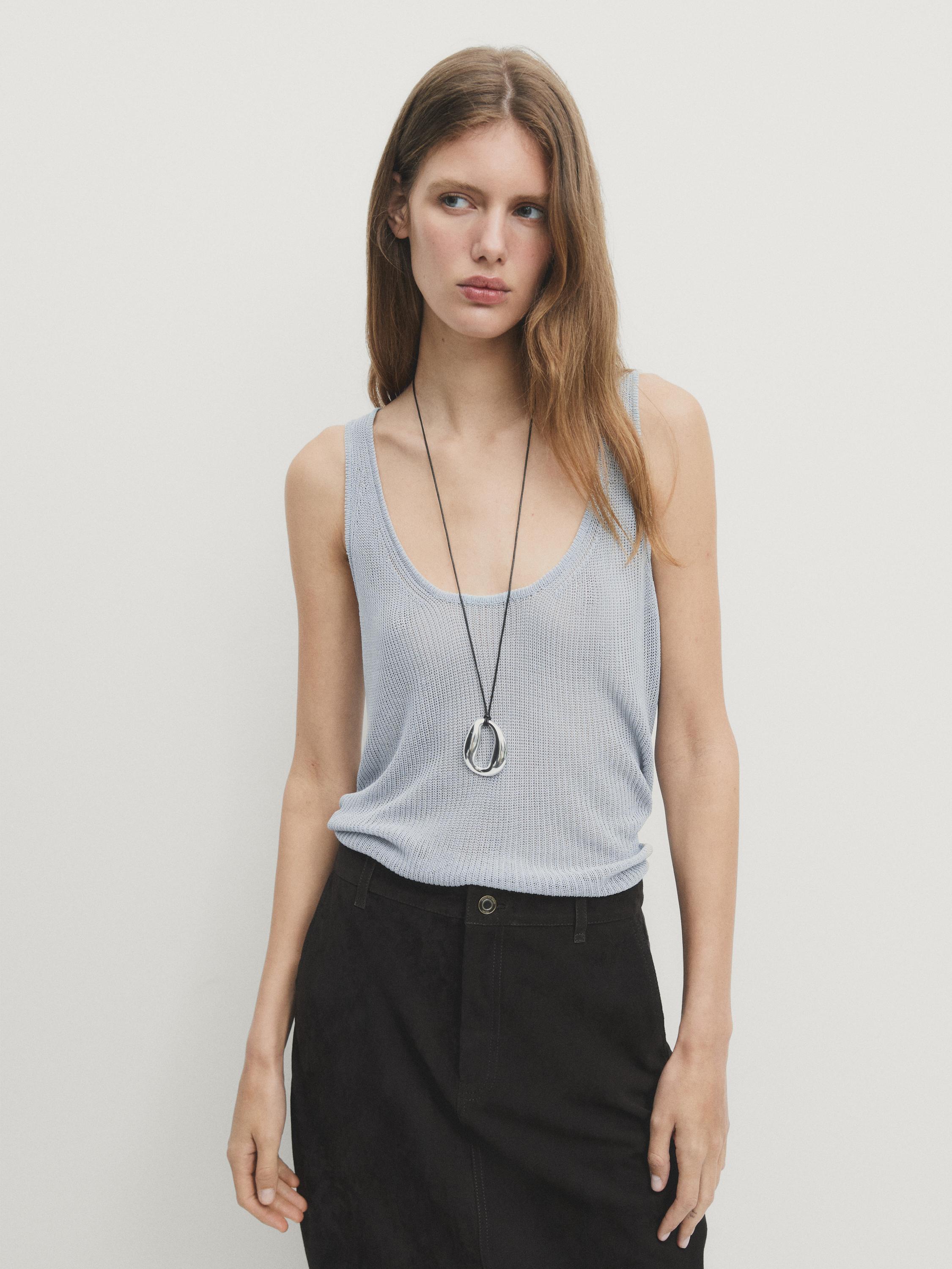 Strappy knit top with neckline detail