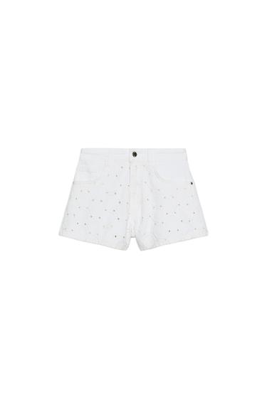 Zara Z1975 MID-RISE EYELET EMBROIDERED SHORTS - ecru-white