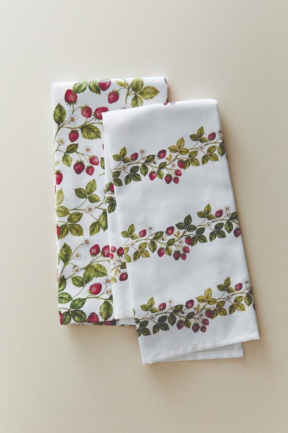 LOT TORCHONS CUISINE FLEURS (LOT DE 2) - Blanc / Rouge de Zara - Image 5