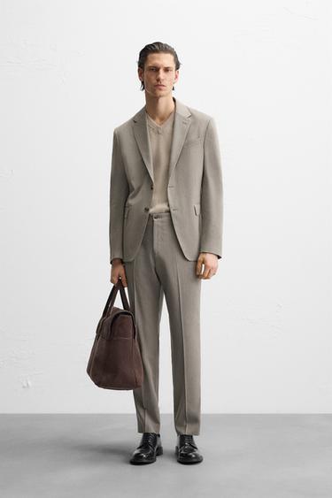 HERRINGBONE TEXTURED SUIT - Mid-blue by Zara - Image 0