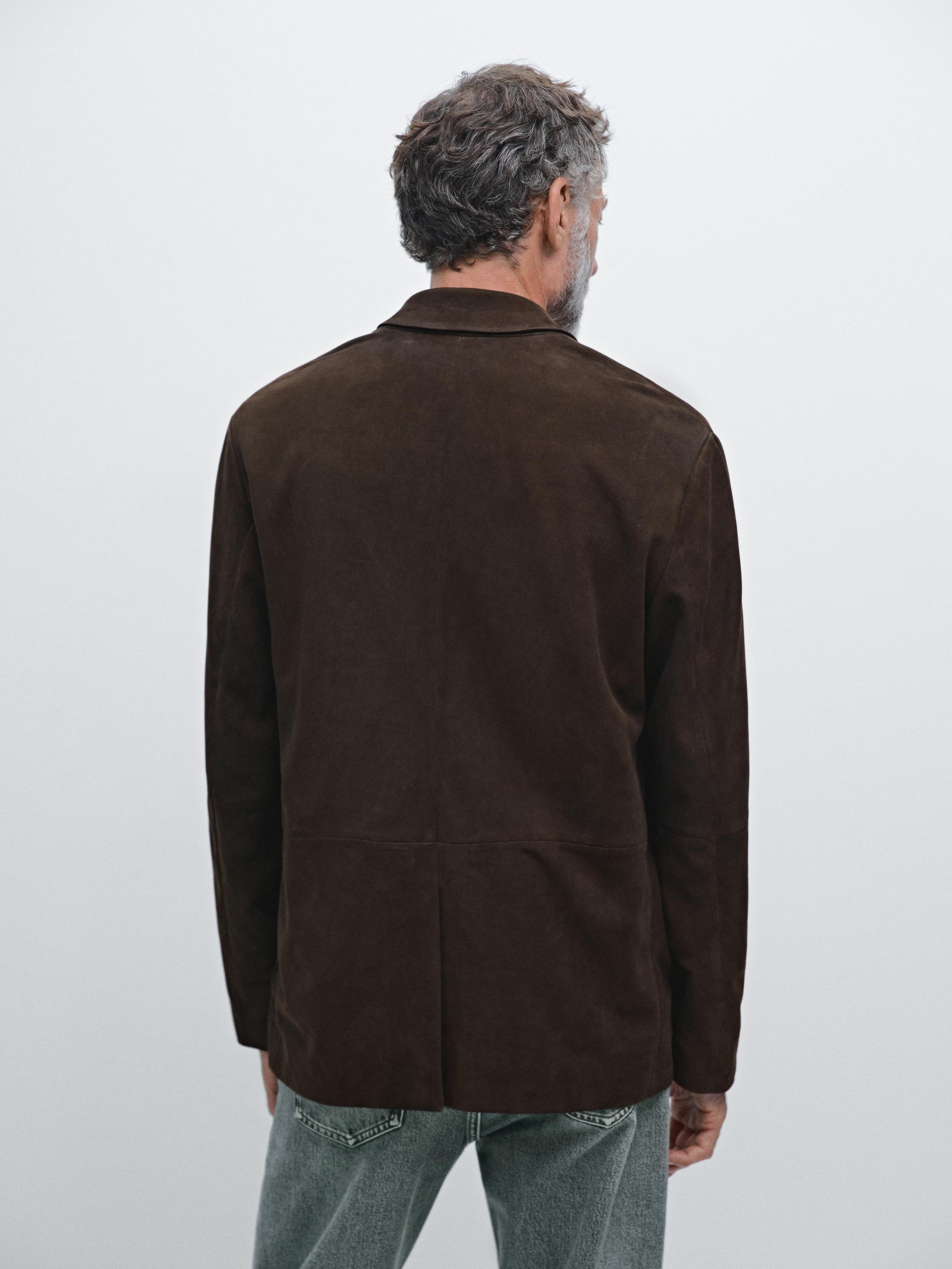 Suede leather blazer with seam details