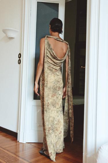 VESTIDO LARGO ESTAMPADO FLORES - Beige de Zara