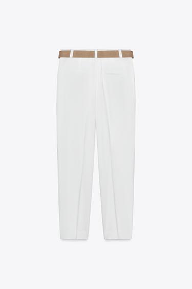 FLOWING TROUSERS WITH BELT - Oyster-white by Zara - Image 4