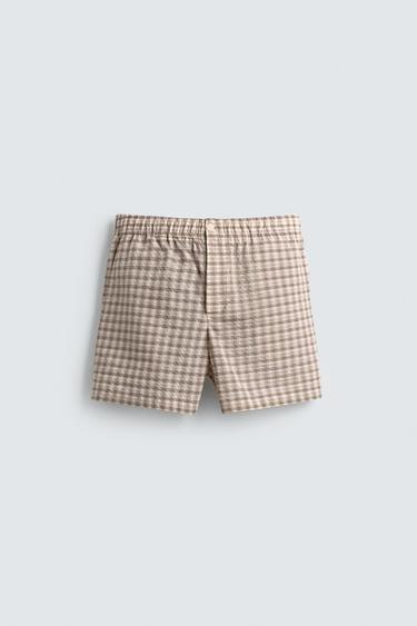 TEXTURED CHECK BERMUDA SHORTS - Beige by Zara - Image 6