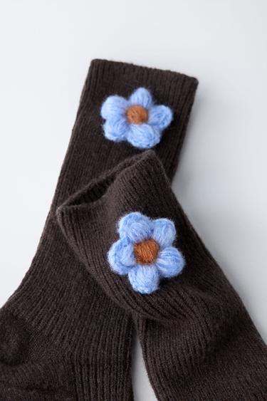 CHAUSSETTES FLEUR AVEC LAINE - Marron de Zara - Image 1