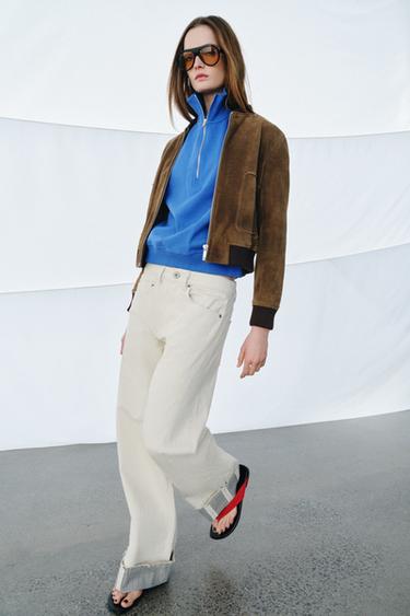 100% SUEDE LEATHER BOMBER JACKET ZW COLLECTION LIMITED EDITION - Dark khaki by Zara