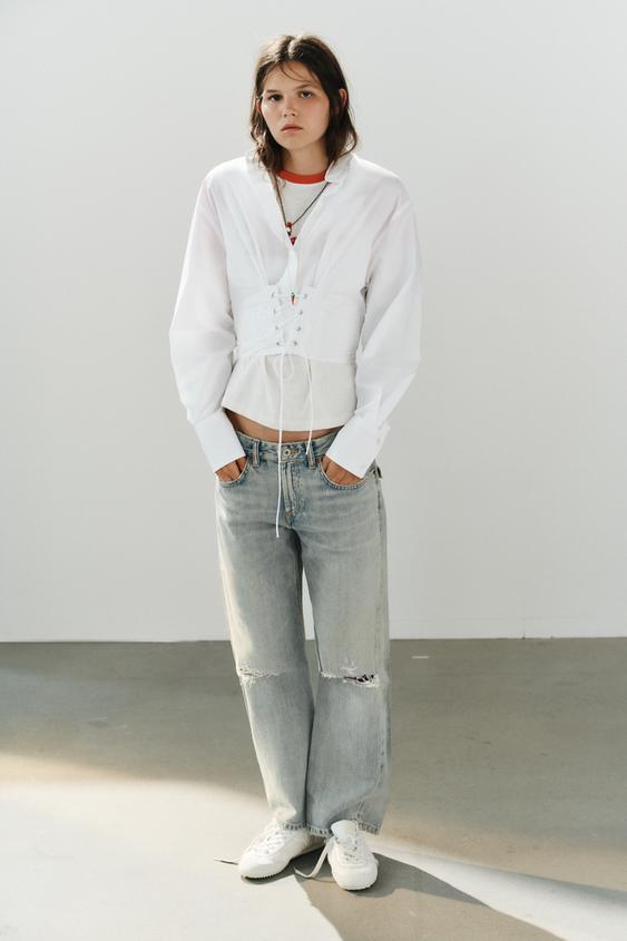 POPLIN CORSET STRAP SHIRT - White by Zara - Image 0