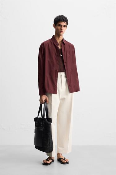 FLORAL EMBROIDERY SHIRT - Burgundy by Zara - Image 0
