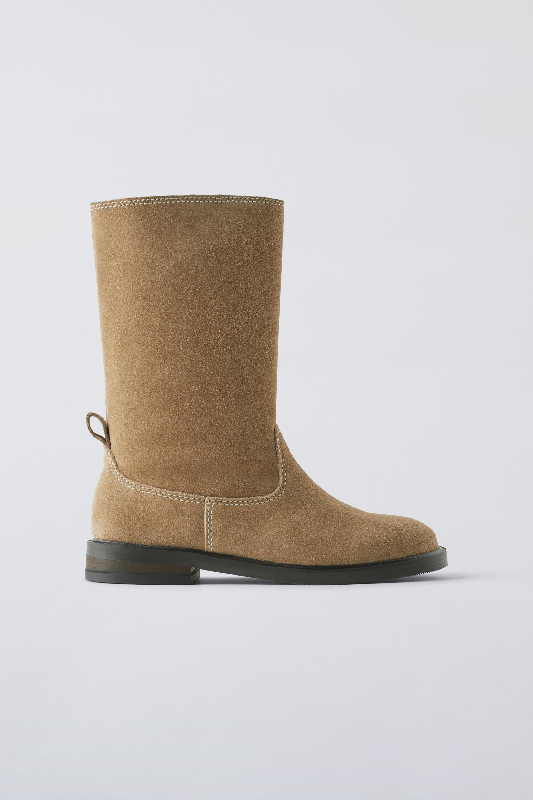 BOTTES EN CROUTE DE CUIR Beige ZARA France