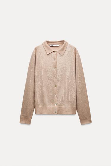 SEQUINNED KNIT CARDIGAN - Biscuit by Zara