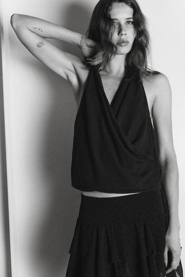 DRAPED HALTER TOP - Brown by Zara - Image 1