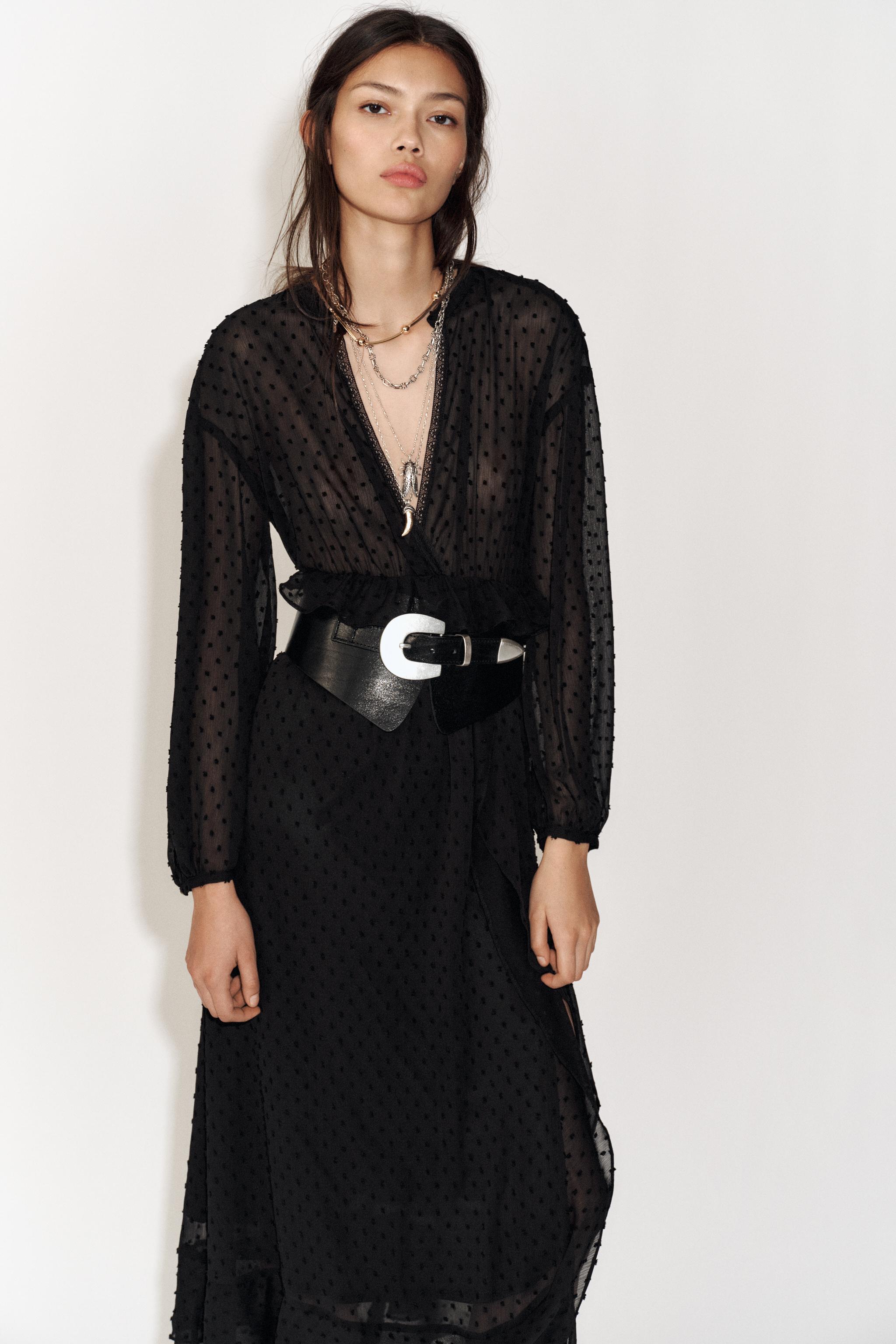 プリュムティ刺繍入りワンピース - ブラック | ZARA Japan / 日本