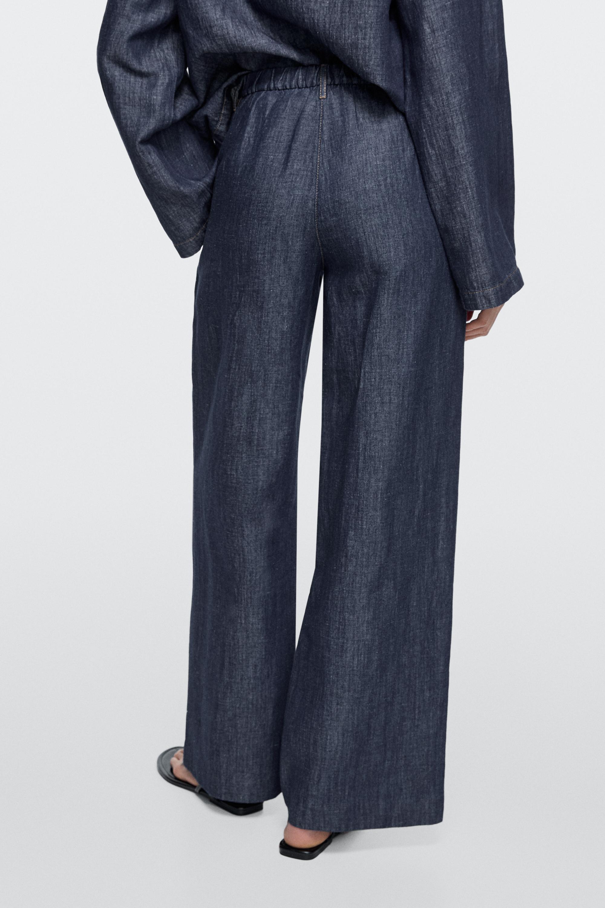Pantalon wide leg en jean avec lin total look