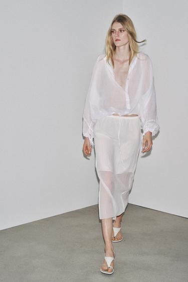 FALDA MIDI SEMITRANSPARENTE ZW COLLECTION - Blanco roto de Zara - Imagen 0