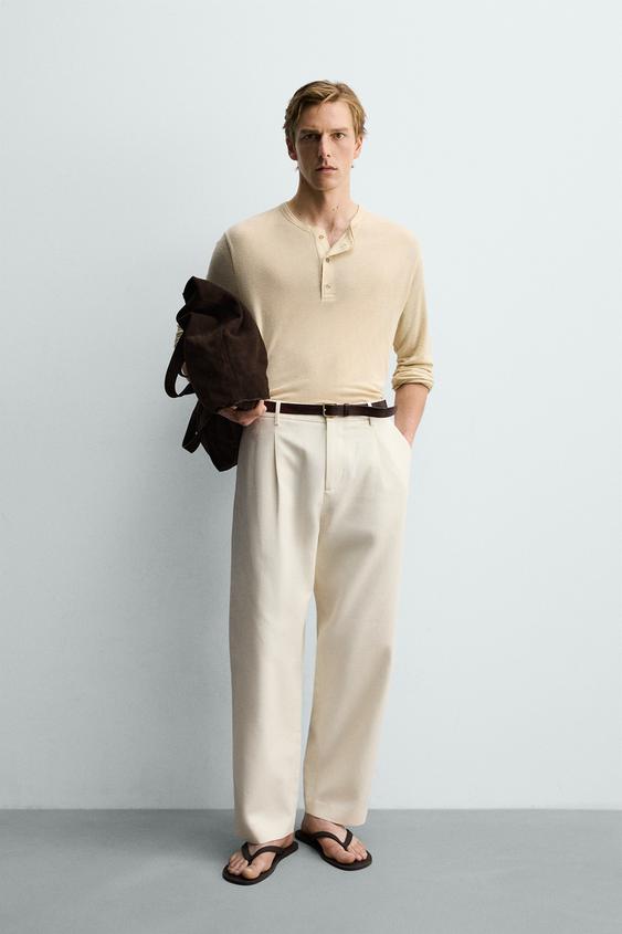 VISCOSE LINEN BLEND HENLEY T-SHIRT from Zara - $49.90